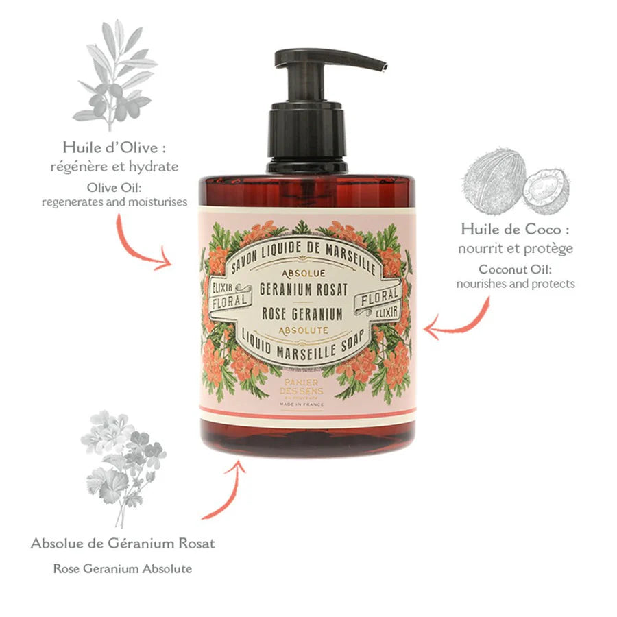 Savon de Marseille liquide - Géranium Rosat 500ml